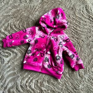 Girls Rule 12m baby toddler girl pink black white heart valentines zip up jacket